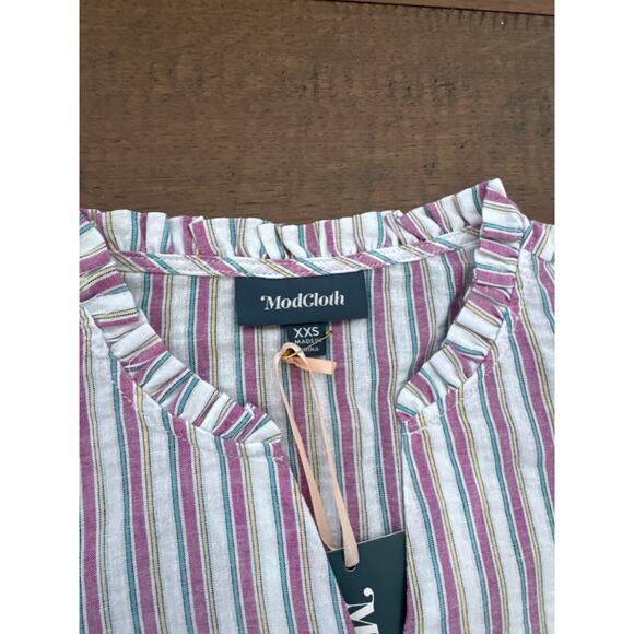 ModCloth Professional Pizzaz Striped Bell Sleeve Button Up Blouse Top XXS NWT - Picture 4 of 11